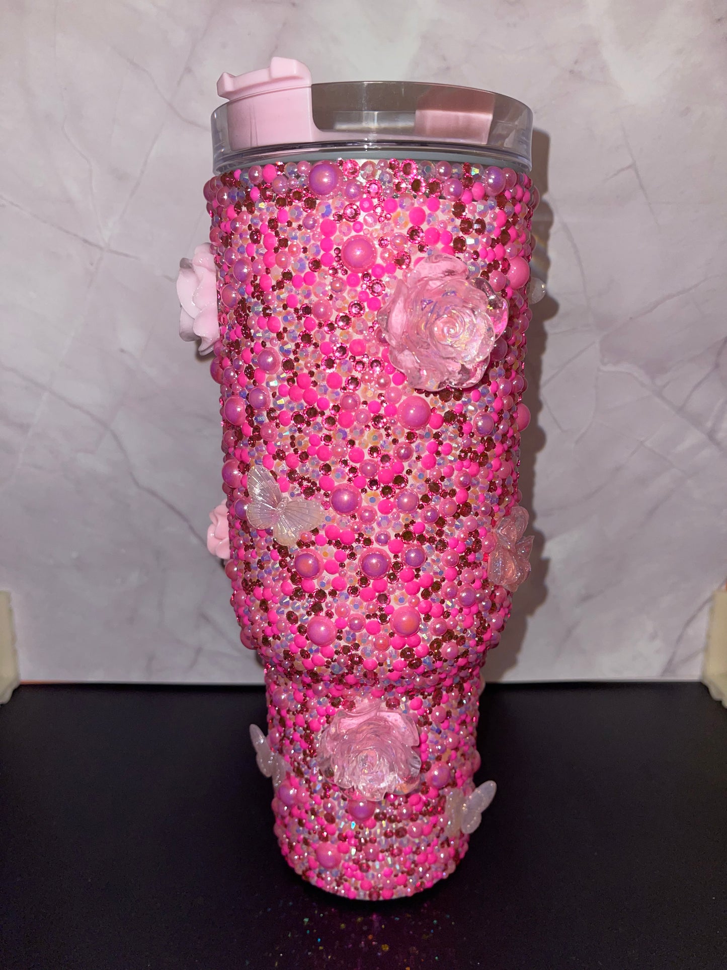 40oz Pink with Flowers & Butterflies