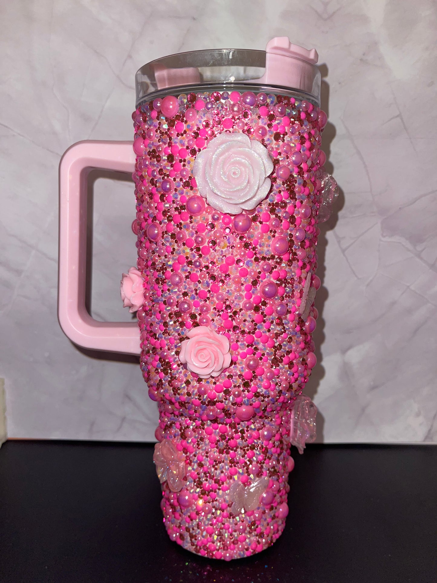 40oz Pink with Flowers & Butterflies