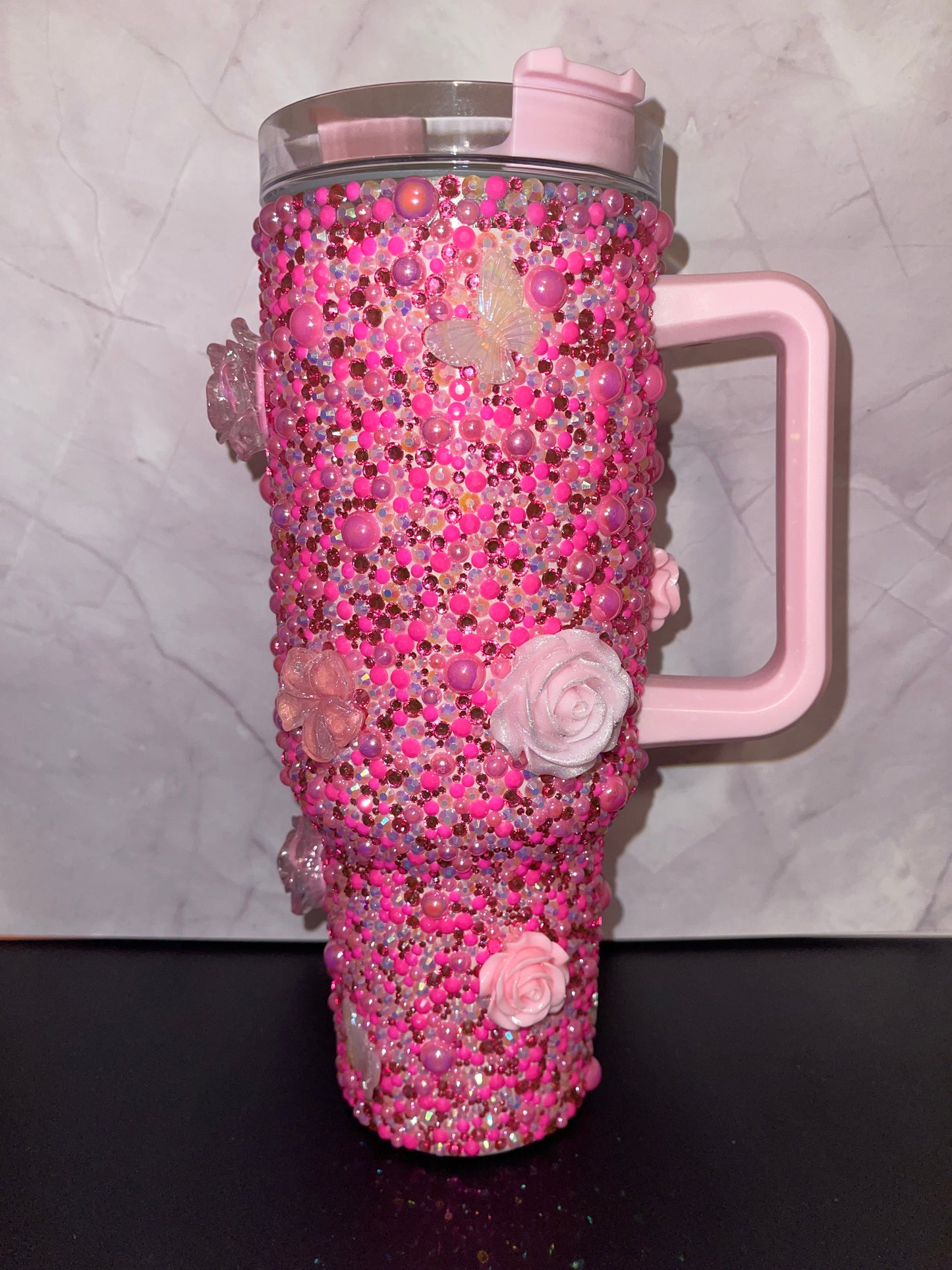 40oz Pink with Flowers & Butterflies