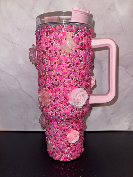 40oz Pink with Flowers & Butterflies